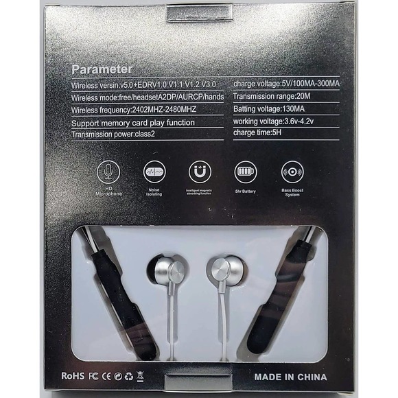 Wireless Metal Super Bass Sport Headset - Silver - Picture 2 of 4